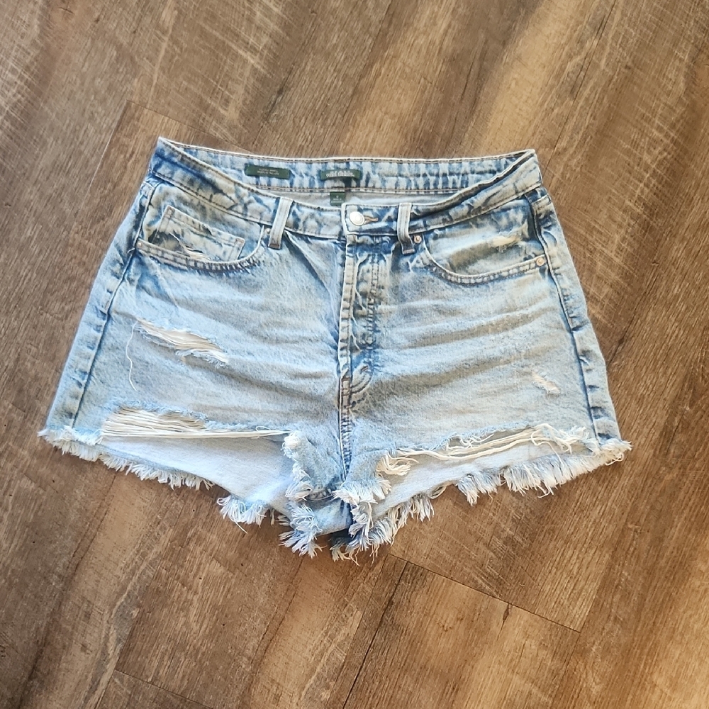 Blue High-Waisted Distressed Jean Shorts